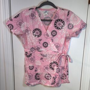 Floral Pink Wrap scrub top